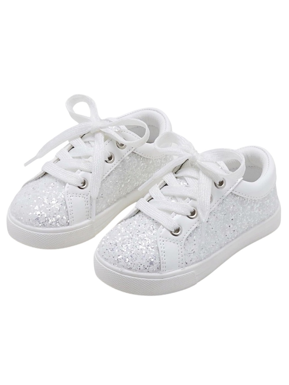 Girls White Glitter Lace-Up Sneakers for Kids